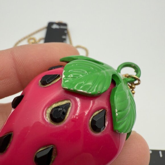 Betsey Johnson Picnic Strawberry Ant Pendant Necklace Pink Crystal Ball Chain - Picture 11 of 15